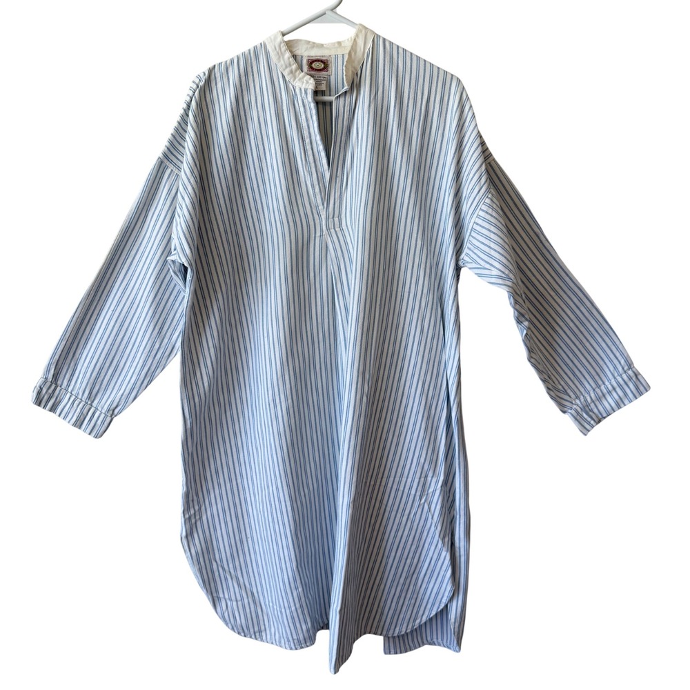 Banana Republic Mens 100% Cotton Tunic L Blue White Stripe Vintage Nightshirt